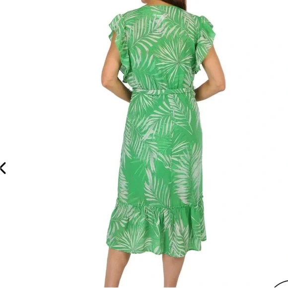NWT! Mlle Gabrielle Woman’s Green & White Tropical Leaf Print Midi Dress. Sz L - Picture 4 of 14